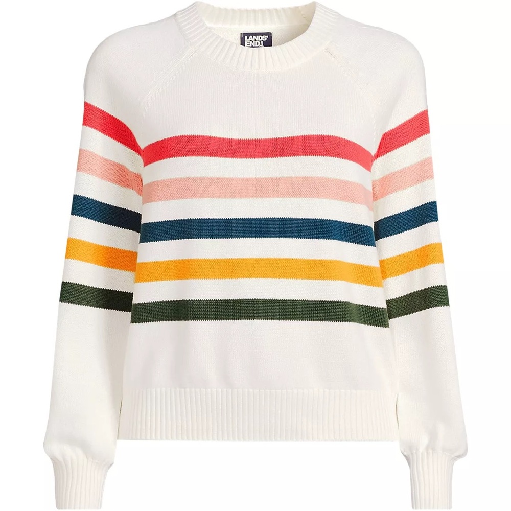 Lands' End Women's Plus Size Cotton Stripe Sweater Preppy 2X